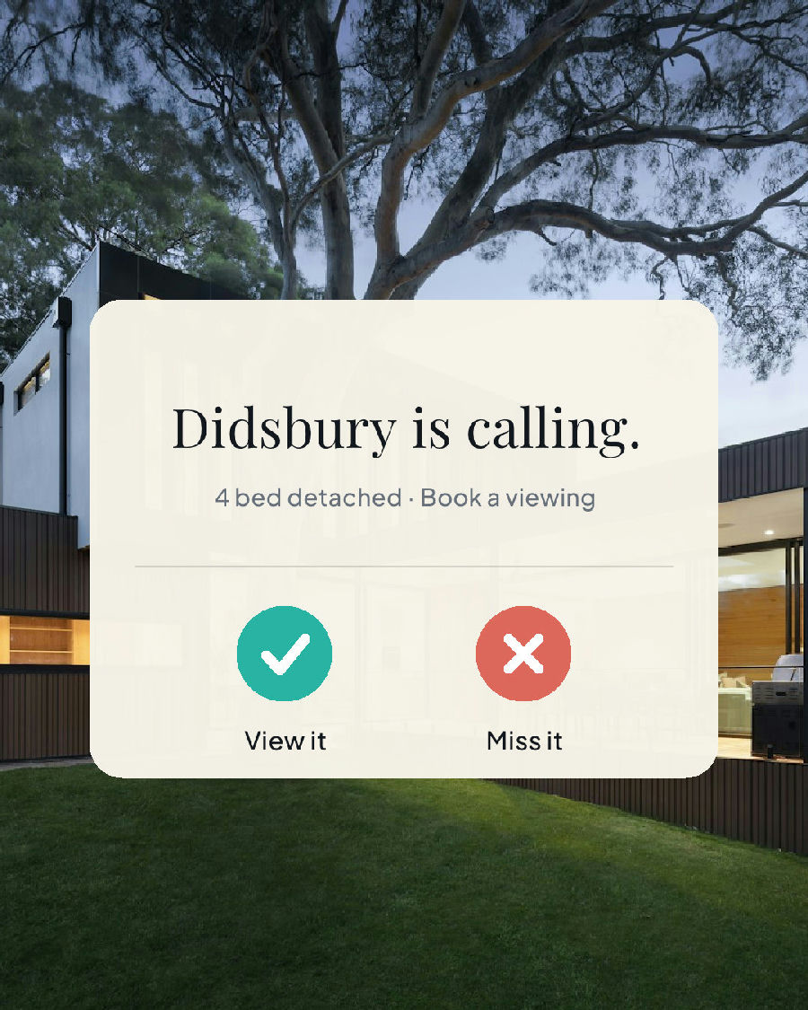 A card reading Didsbury is calling, with View it and Miss it buttons